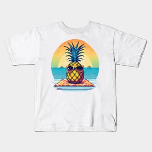 simplistic pineapple wearing oversized sunglasses and chilling Kids T-Shirt